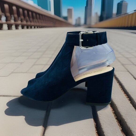 Nine West Shoes Womens Size 8.5 M Navy Blue Heels Open Toe Ankle Strap Sandals - Picture 2 of 12